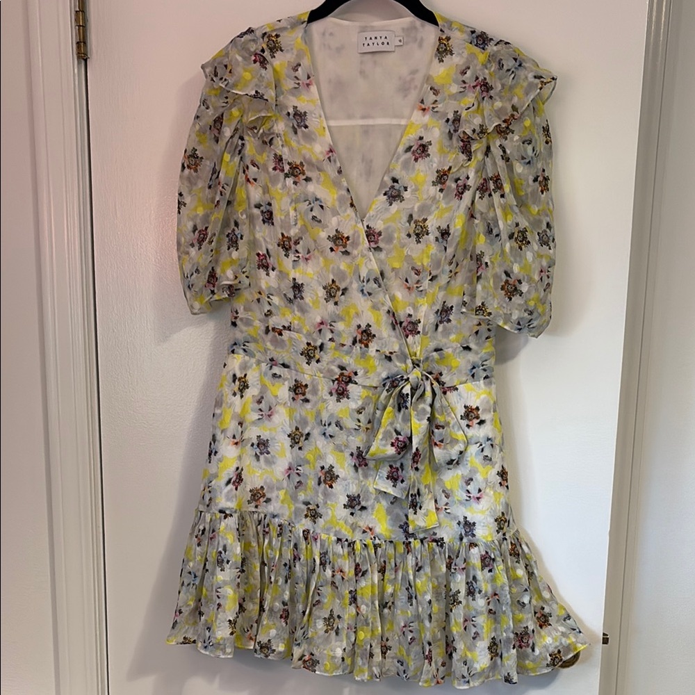 Tanya Taylor Floral Wrap Dress with Ruffle Details